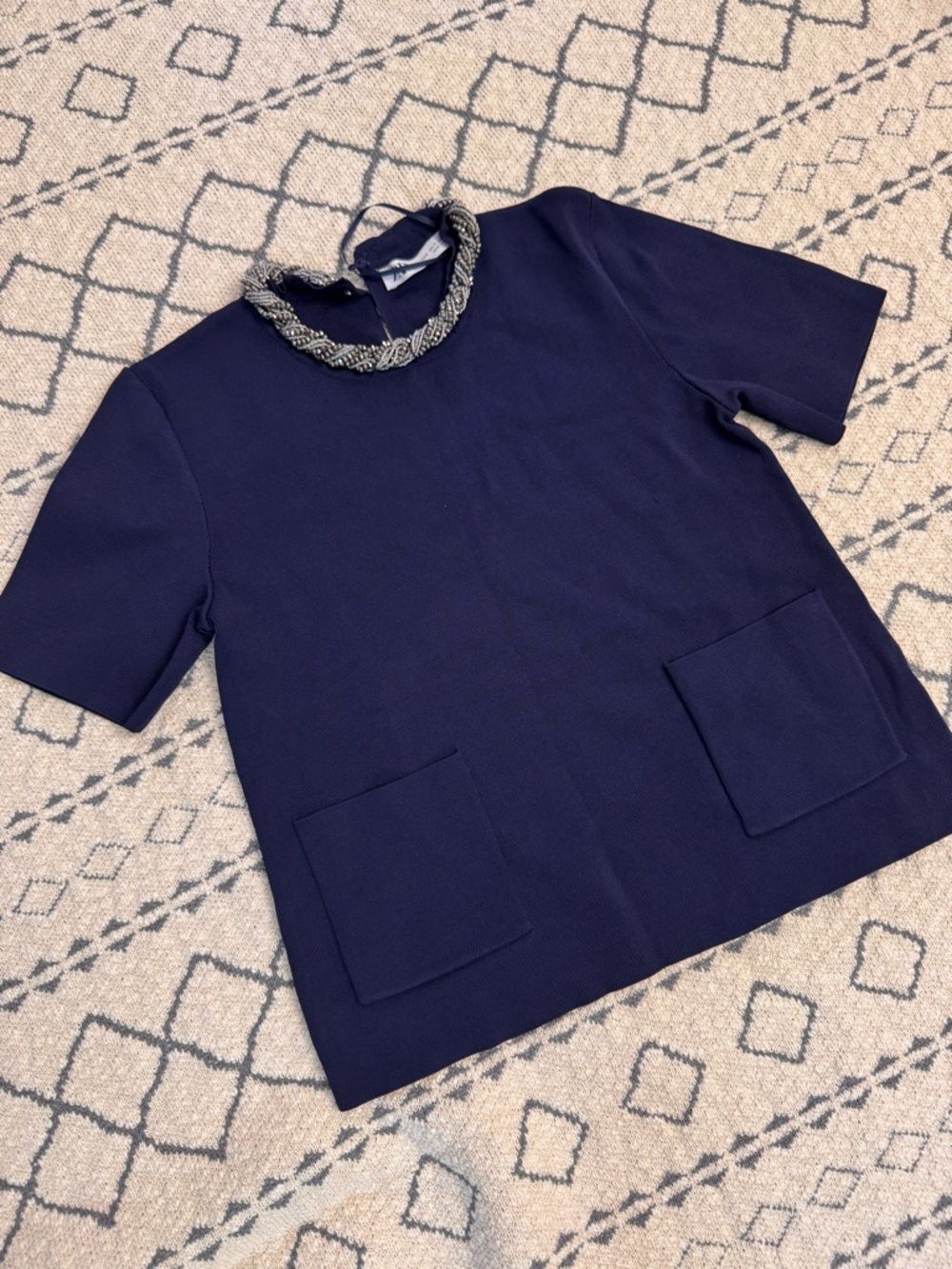Zara Navy Short-Sleeve Pocket Boxy Top BNWT - Picture 2 of 6